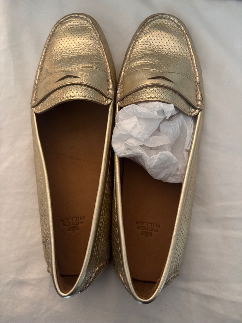 Peter Millar Women's Metallic Gold Leather Penny Loafers size 9